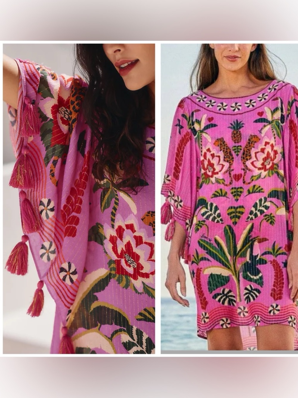 FARM Rio Anthropologie Pink Leopard Forest Cover-Up Dress Caftan tunic Small
